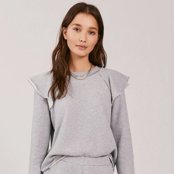 Something Navy Meghan Gray Ruffled Crewneck Terry Pullover Sweatshirt Size XS - Picture 2 of 13